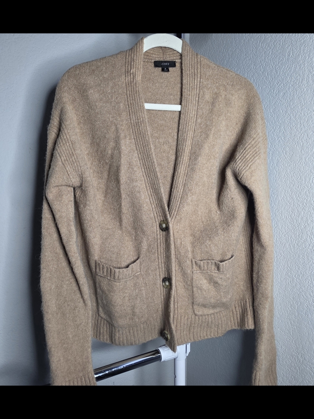 🦙J. Crew Camel/Tan Button Front Wool Blend Cardigan